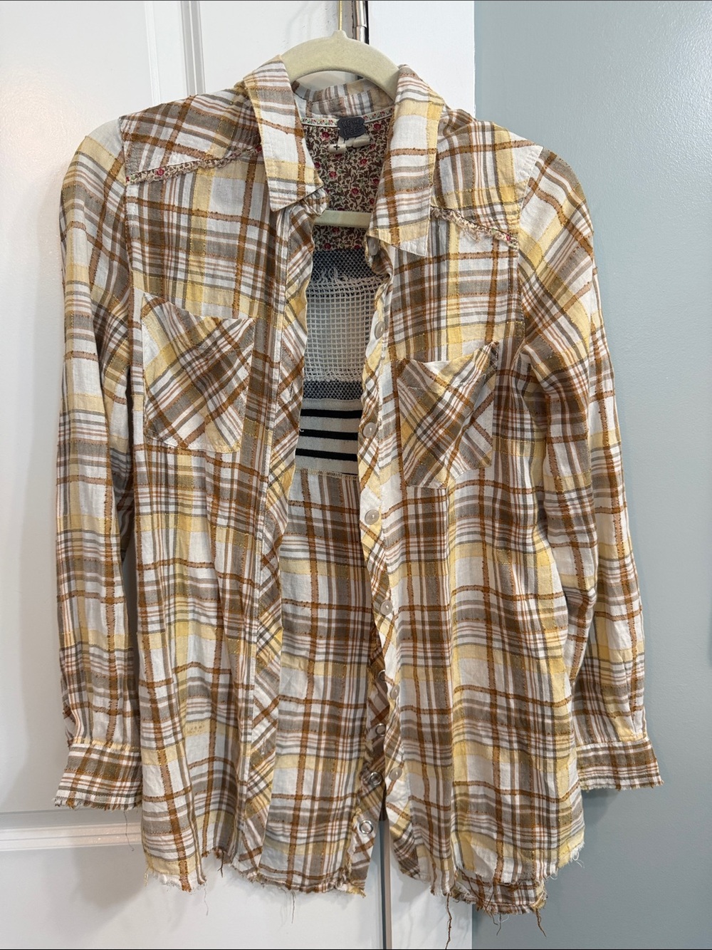 We the Free Park Ranger Yellow & Brown Plaid Button-Up Shirt size small